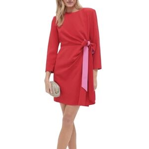 NWT Tuckernuck Poppy Hot Pink & Red Sienna Long Sleeved Tie Wrap Mini Dress SZ L